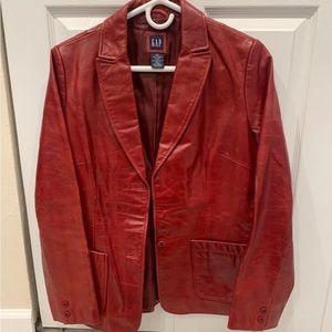 GAP Leather Blazer  Womens Medium Red Oxblood Jacket Notch Lapel Vintage 90's
